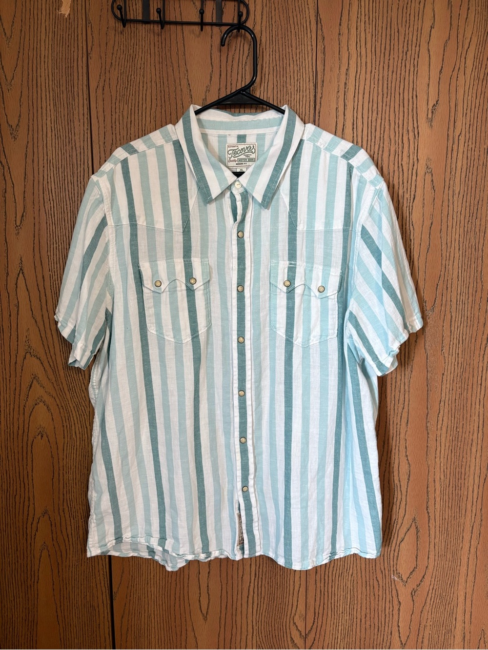 Tecovas Western Goods Pin Striped Short Sleeve Pearl Snap Button Down